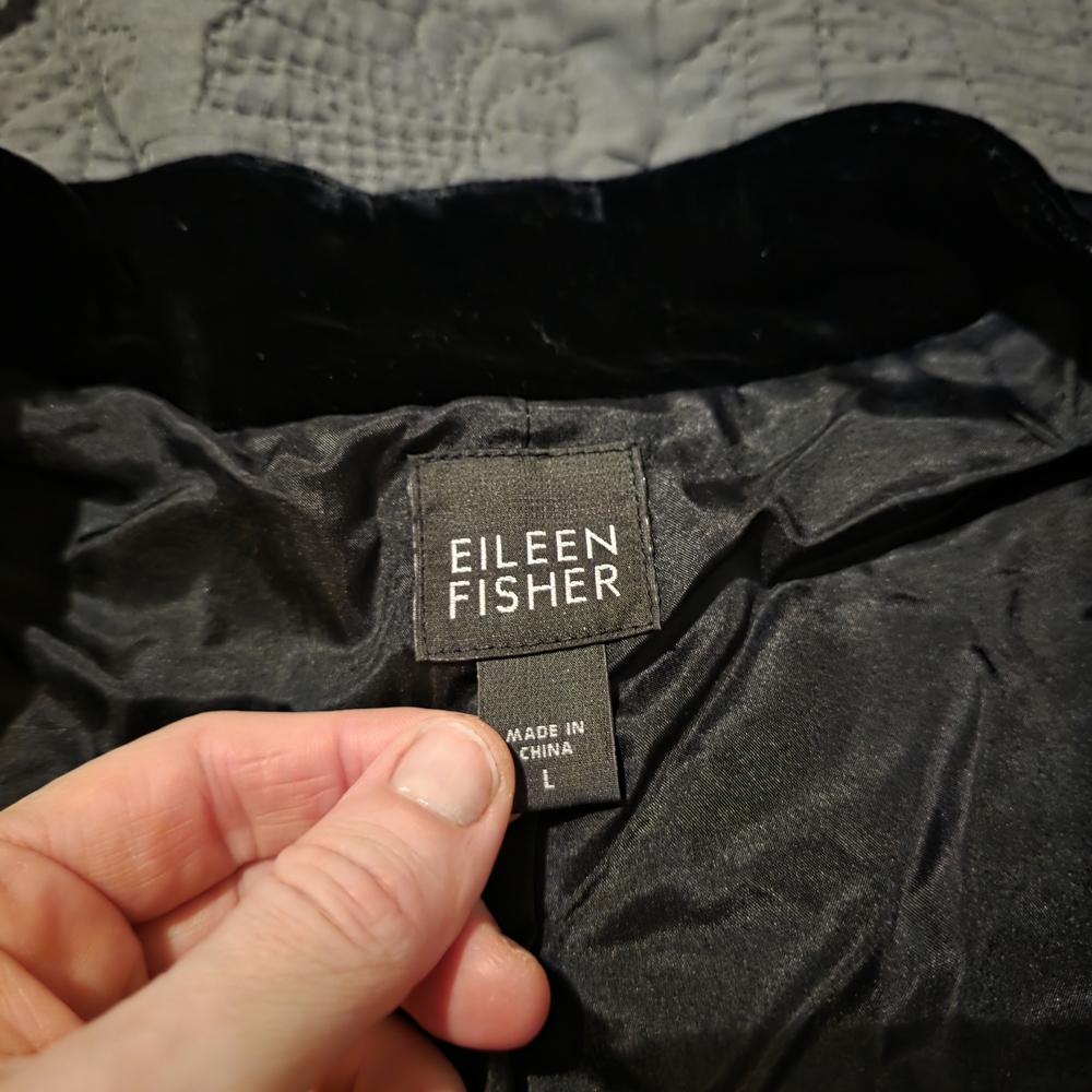 Eileen Fisher Open-Front Black Velvet Jacket Silk Blend Kimono Cardigan - Picture 10 of 11